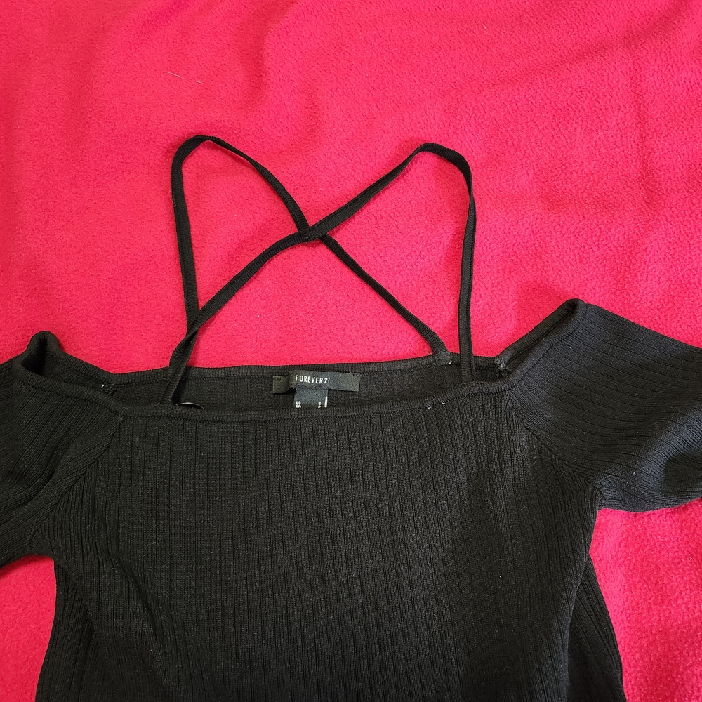 Forever 21 Black Ribbed Off-Shoulder Top